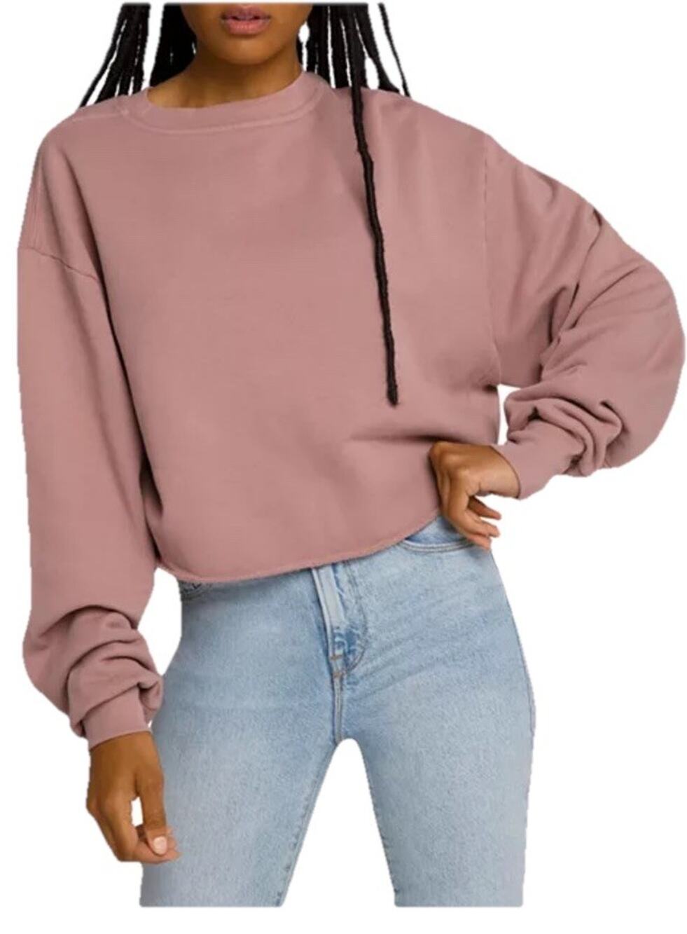 Good American Cropped Sweatshirt Womens Small Pink Made in USA Lounge Casual
